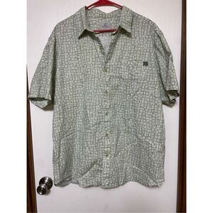 Ascend Short Sleeve Button-Up Green/White Geo Print Casual Shirt Size XL